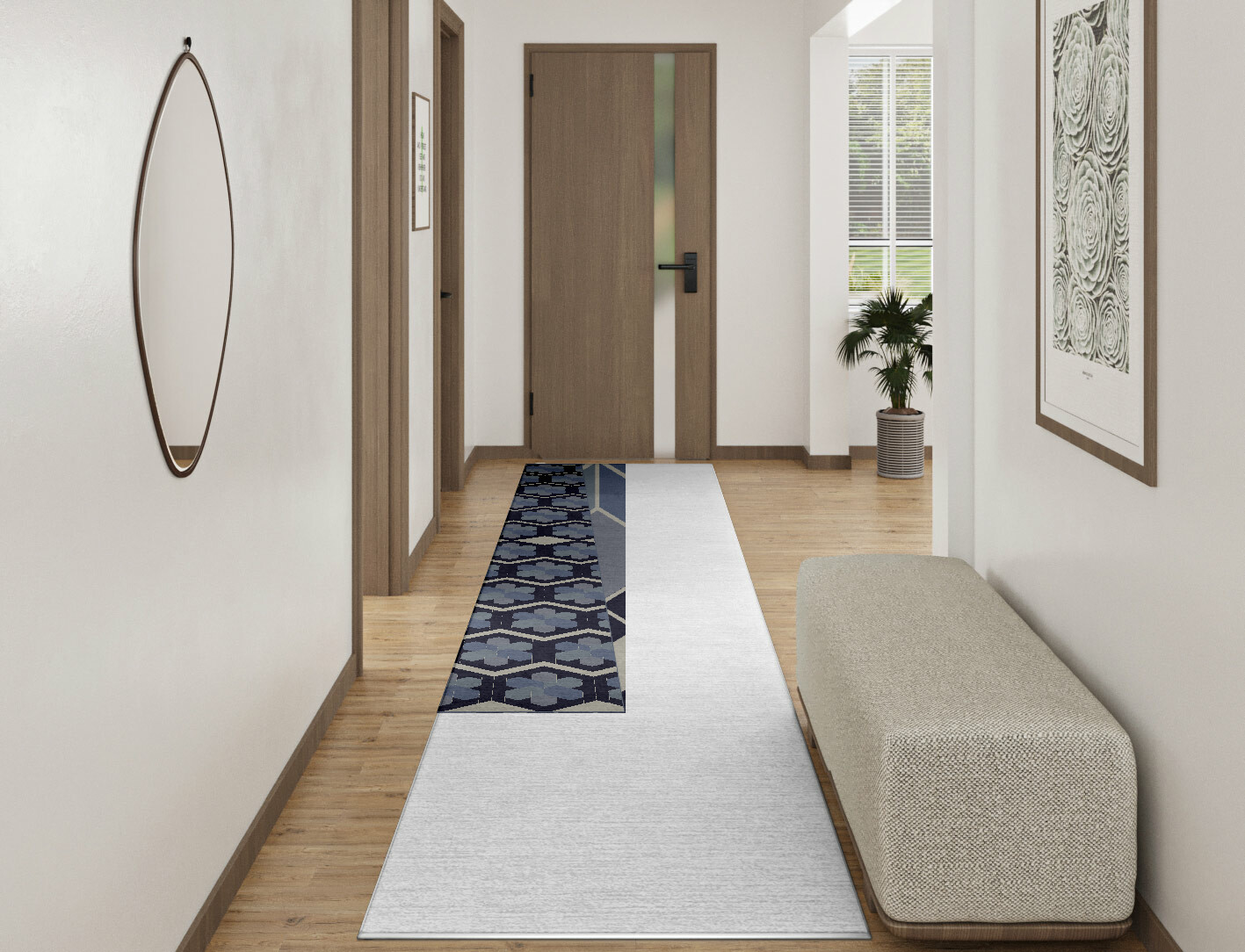 Geoflower Geometric Runner Hand Knotted Tibetan Wool Custom Rug by Rug Artisan
