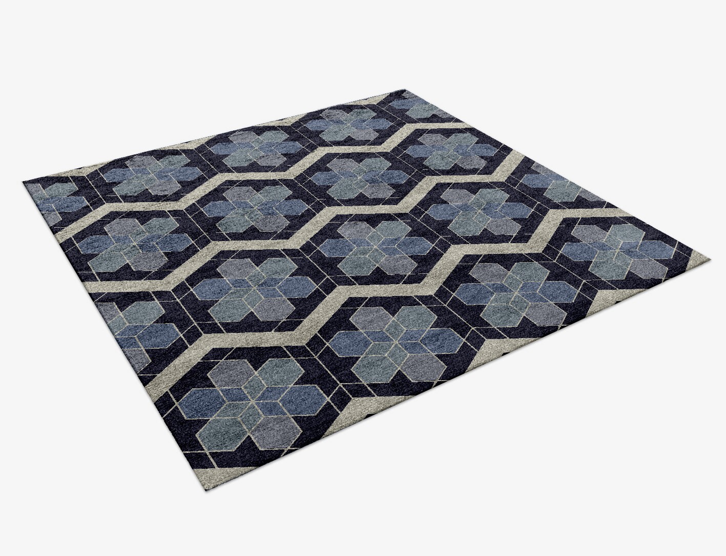 Geoflower Geometric Square Hand Knotted Bamboo Silk Custom Rug by Rug Artisan