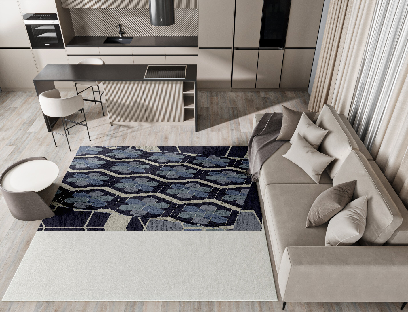 Geoflower Geometric Square Hand Knotted Bamboo Silk Custom Rug by Rug Artisan