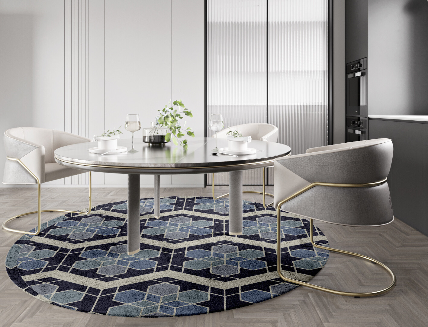 Geoflower Geometric Round Hand Tufted Bamboo Silk Custom Rug by Rug Artisan