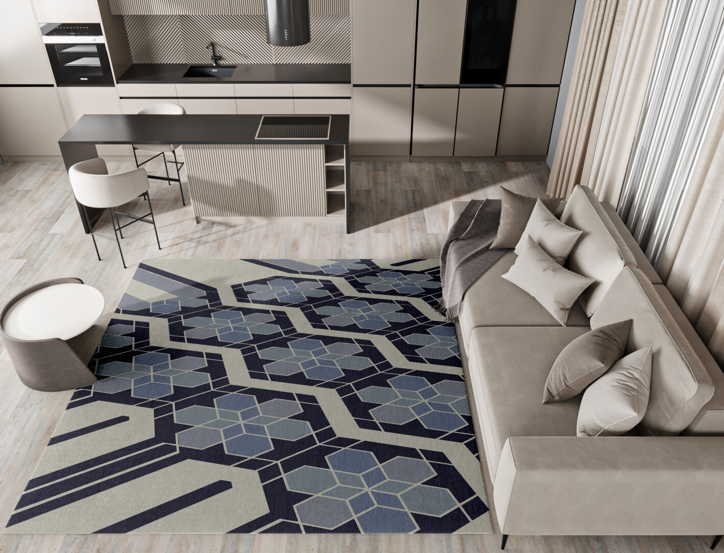 Geoflower Geometric Square Hand Tufted Pure Wool Custom Rug by Rug Artisan
