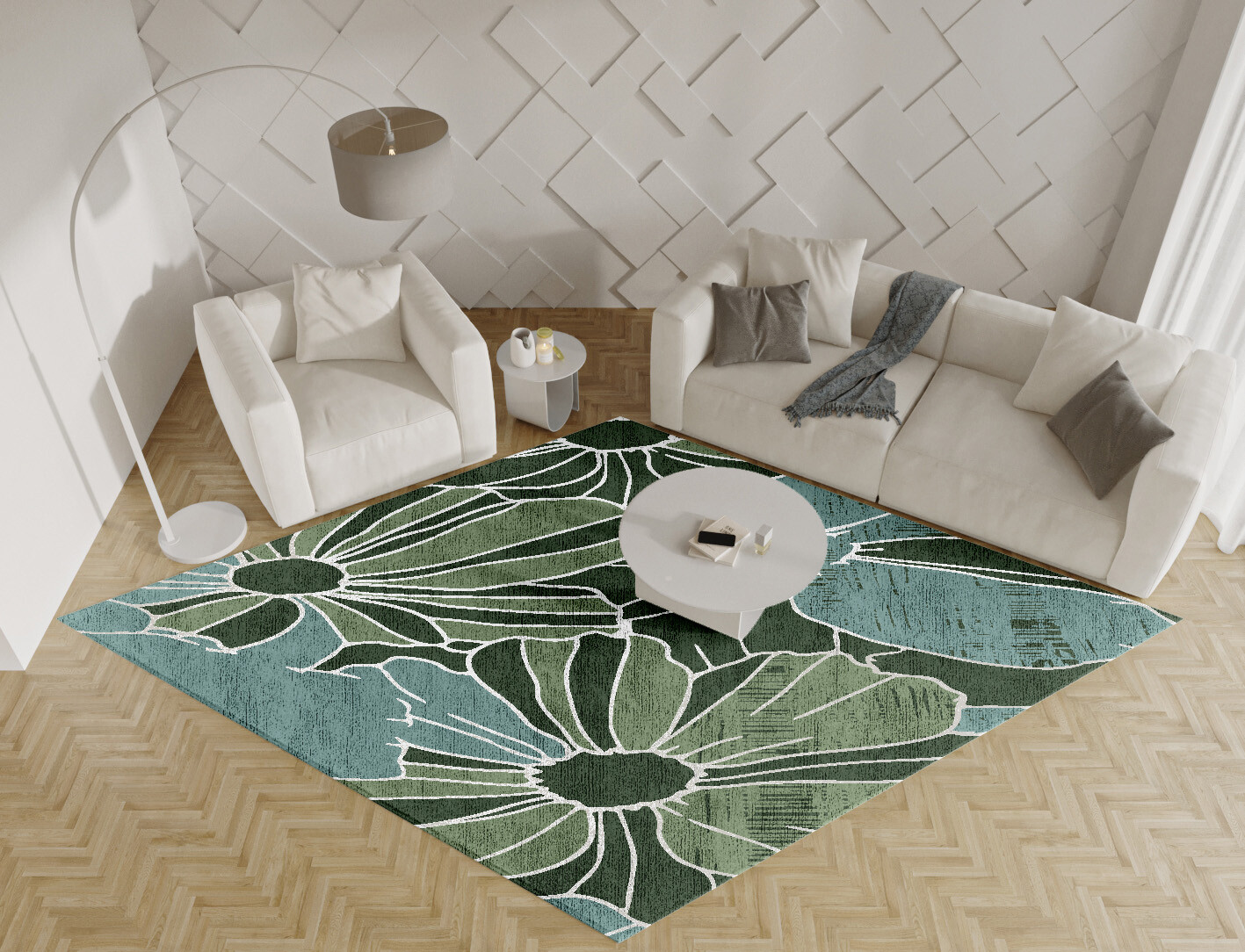 Gerbera Field of Flowers Diamond Hand Knotted Bamboo Silk Custom Rug by Rug Artisan