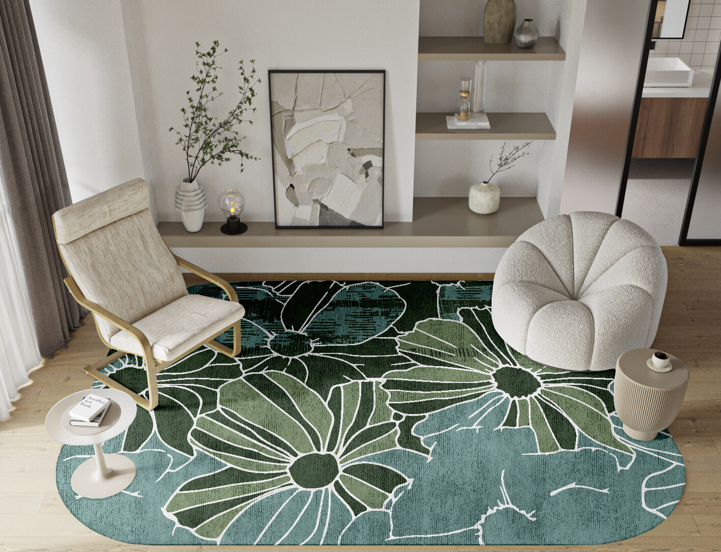 Gerbera Field of Flowers Oblong Hand Knotted Bamboo Silk Custom Rug by Rug Artisan