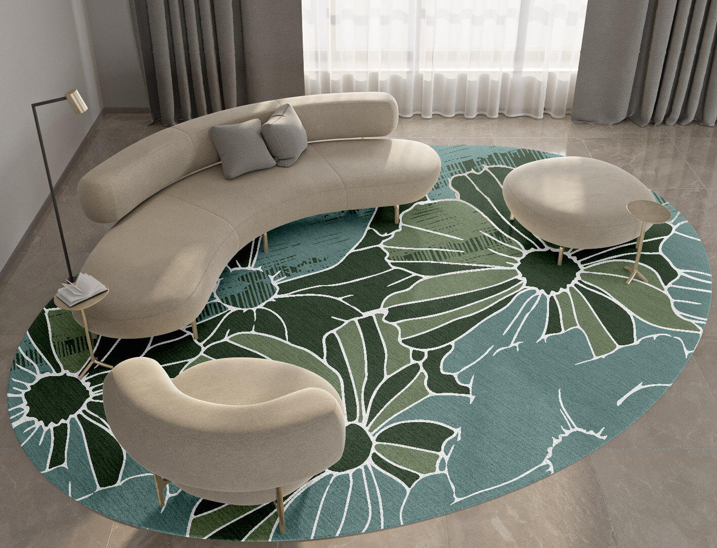 Gerbera Field of Flowers Oval Hand Knotted Tibetan Wool Custom Rug by Rug Artisan