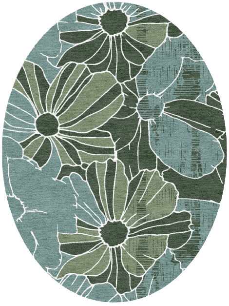 Gerbera Field of Flowers Oval Hand Knotted Tibetan Wool Custom Rug by Rug Artisan