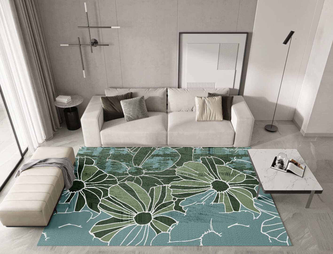 Gerbera Field of Flowers Rectangle Hand Knotted Bamboo Silk Custom Rug by Rug Artisan