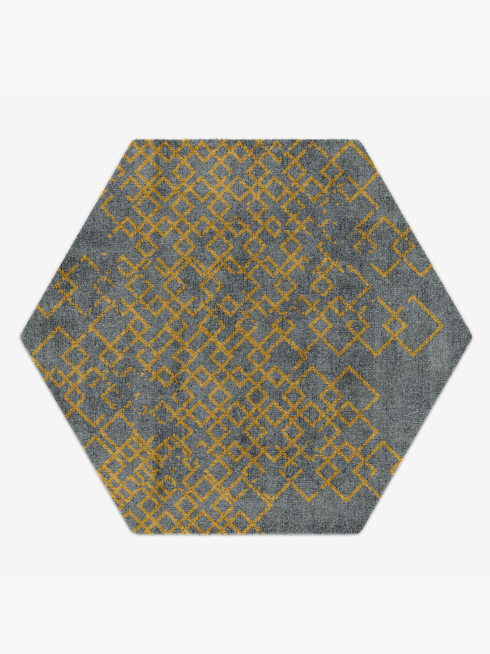 Gilt  Hexagon Hand Knotted Bamboo Silk Custom Rug by Rug Artisan