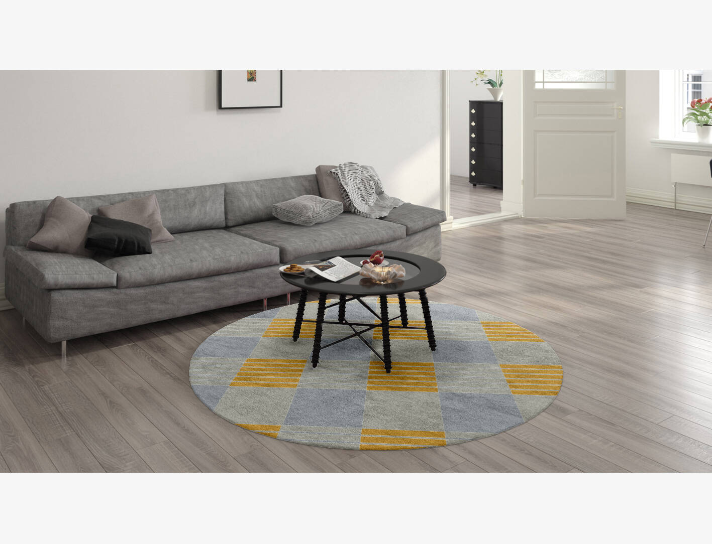 Gin&Tonic Geometric Round Hand Knotted Bamboo Silk Custom Rug by Rug Artisan