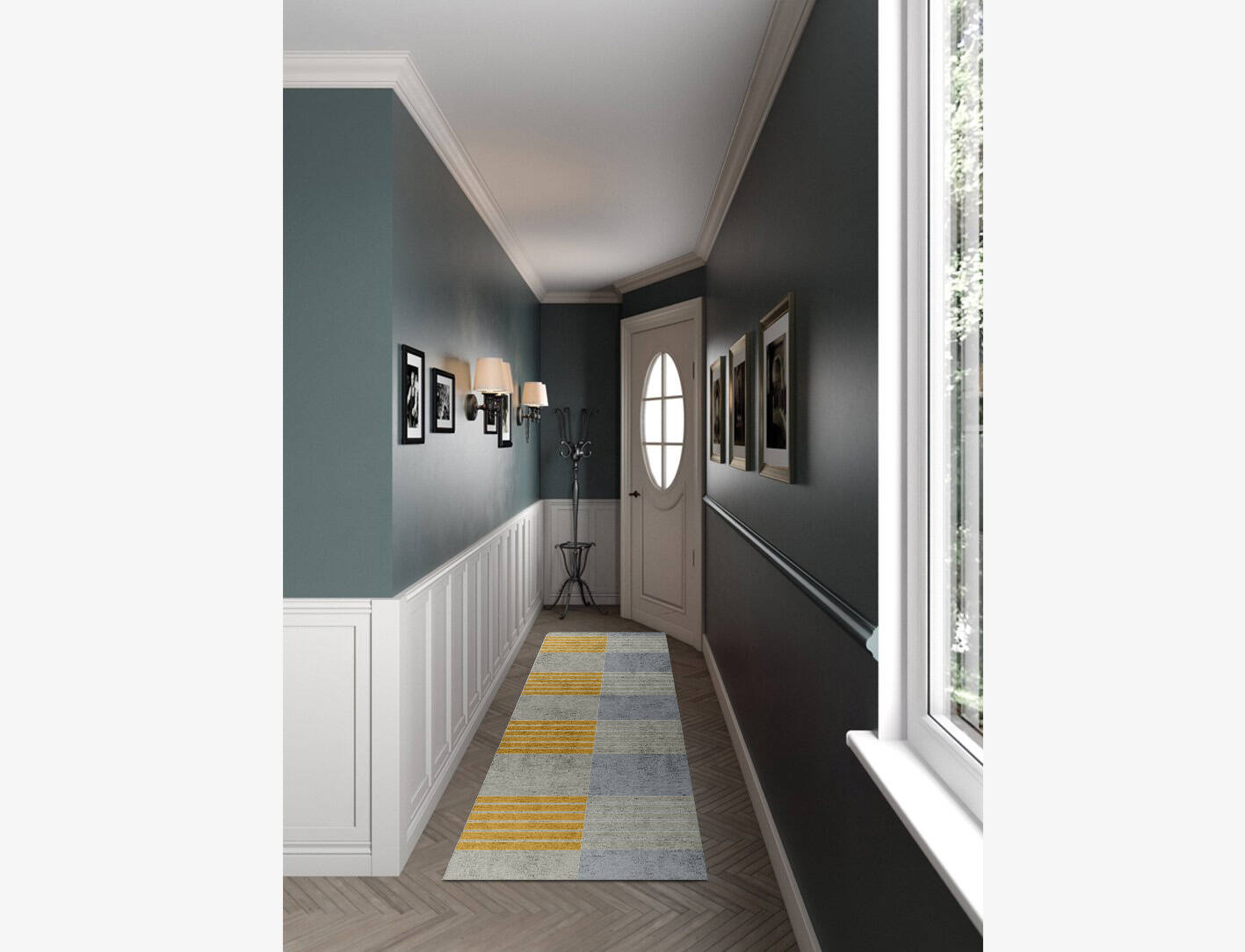 Gin&Tonic Geometric Runner Hand Knotted Bamboo Silk Custom Rug by Rug Artisan