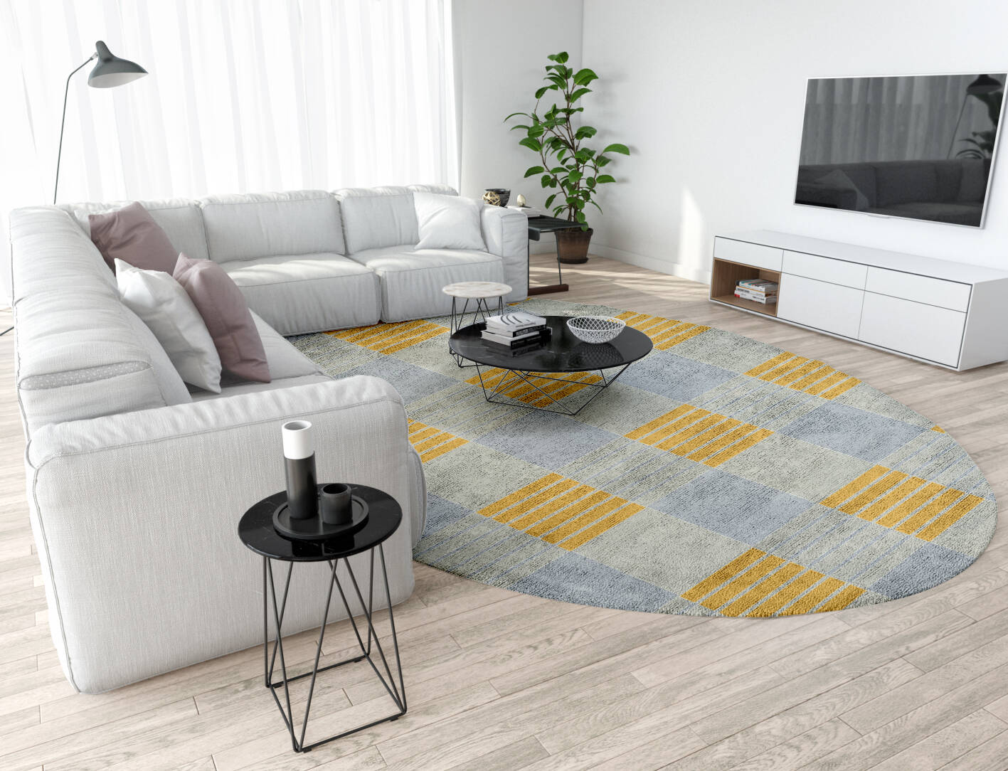 Gin&Tonic Geometric Oval Hand Tufted Bamboo Silk Custom Rug by Rug Artisan