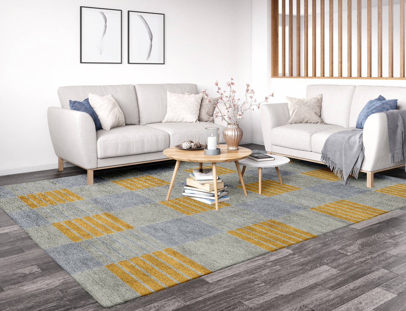 Gin&Tonic Geometric Rectangle Hand Tufted Bamboo Silk Custom Rug by Rug Artisan