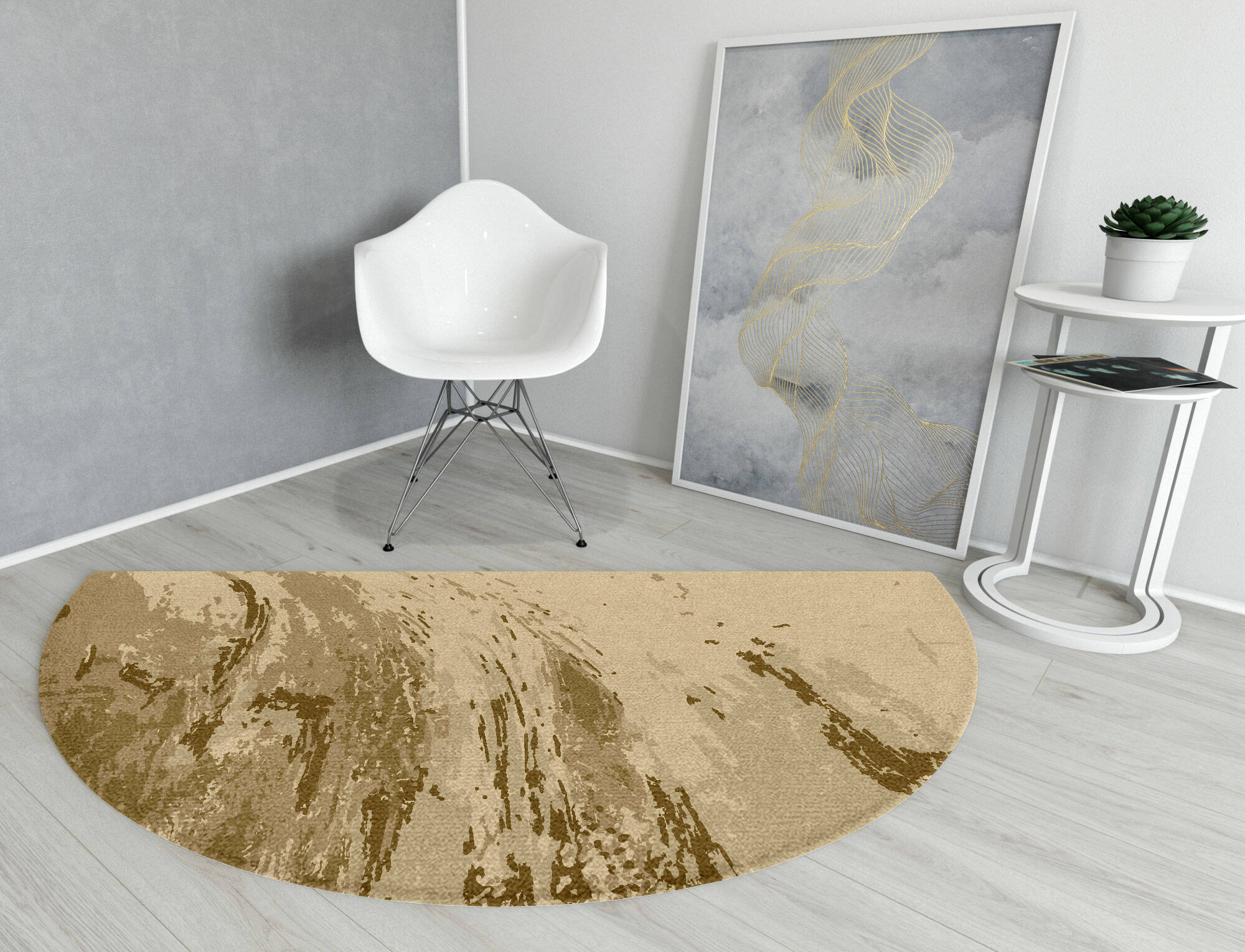 Graded Wash Brush Strokes Halfmoon Hand Knotted Tibetan Wool Custom Rug by Rug Artisan