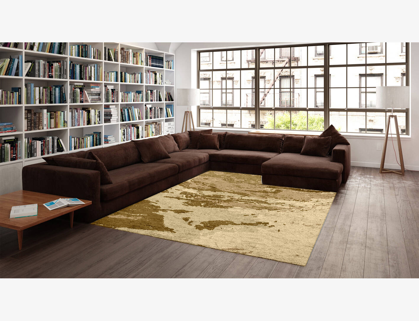 Graded Wash Brush Strokes Rectangle Hand Knotted Bamboo Silk Custom Rug by Rug Artisan
