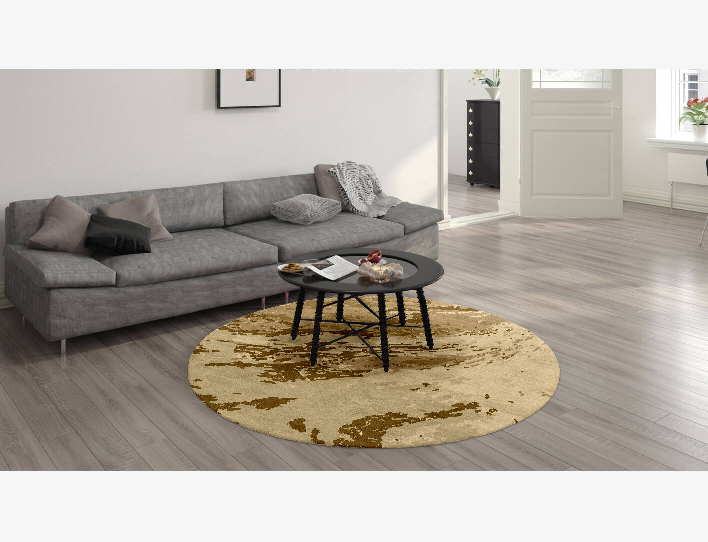 Graded Wash Brush Strokes Round Hand Knotted Bamboo Silk Custom Rug by Rug Artisan