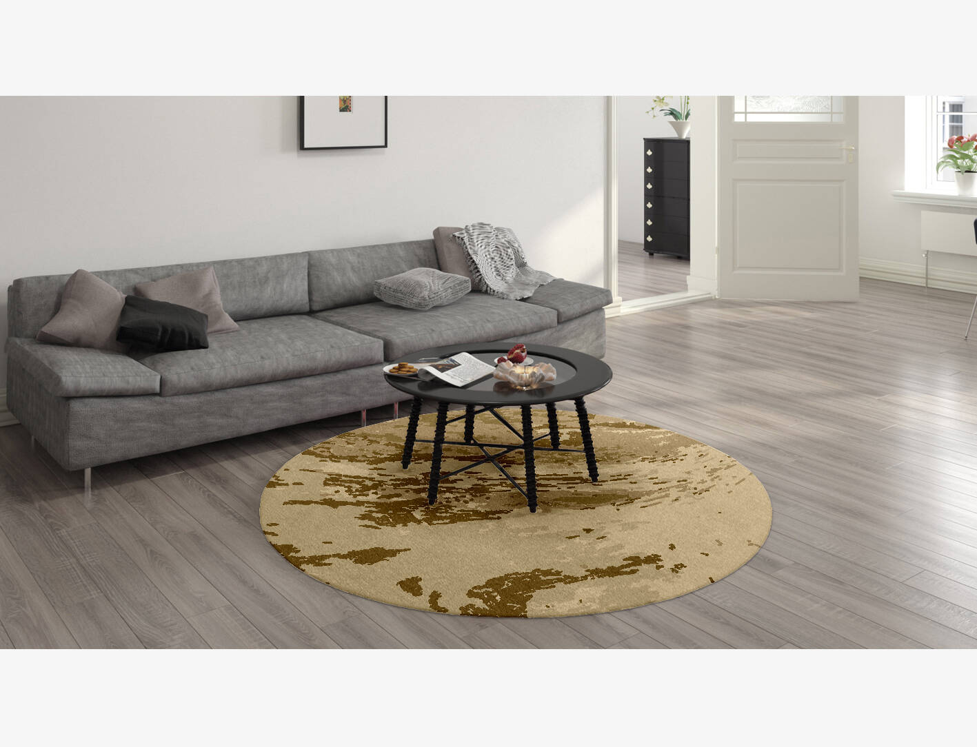 Graded Wash Brush Strokes Round Hand Knotted Tibetan Wool Custom Rug by Rug Artisan