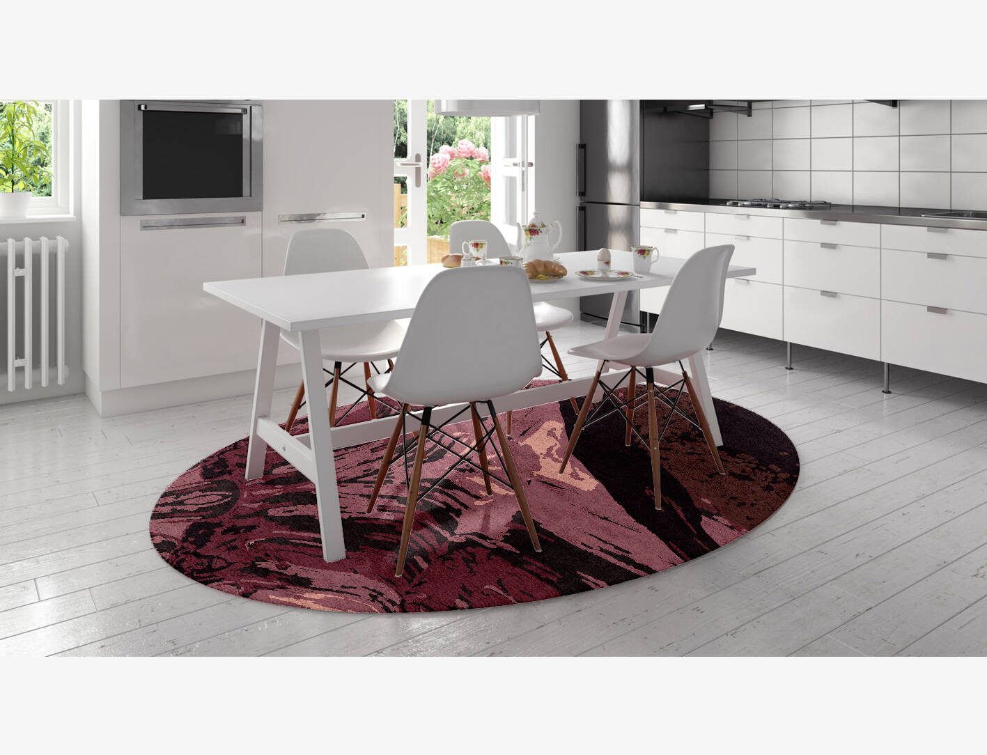 Gradient Brush Strokes Oval Hand Knotted Bamboo Silk Custom Rug by Rug Artisan