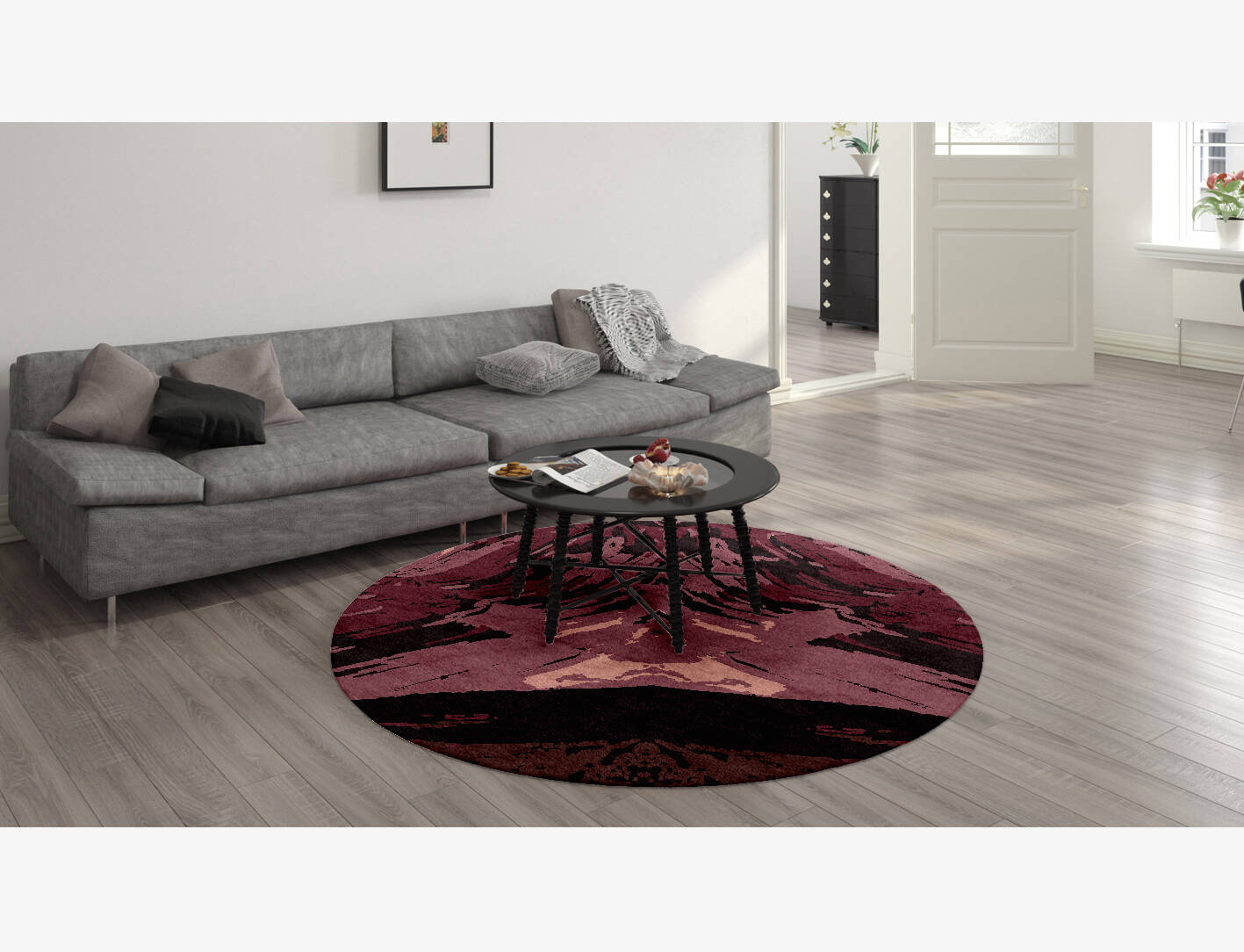 Gradient Brush Strokes Round Hand Knotted Bamboo Silk Custom Rug by Rug Artisan