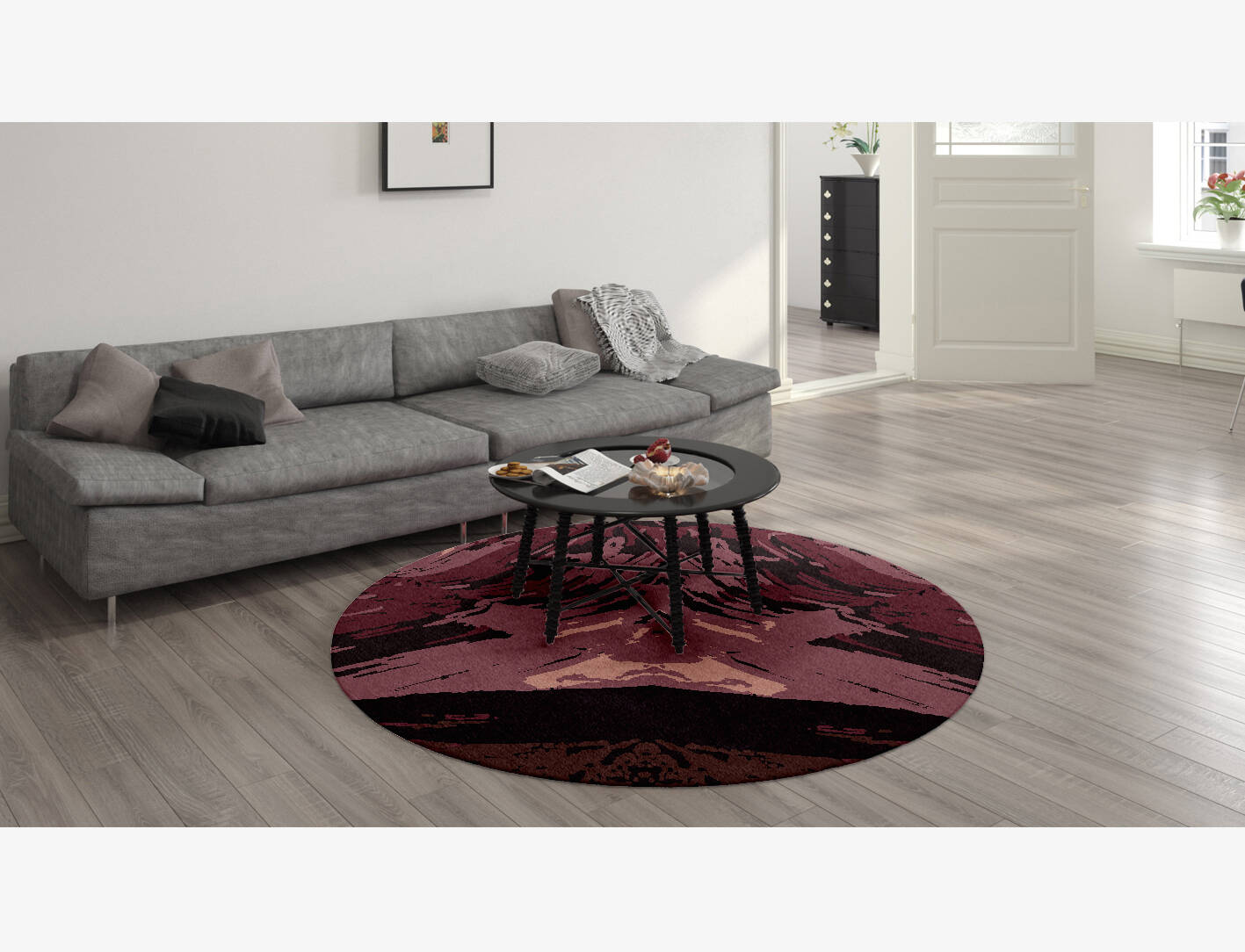 Gradient Brush Strokes Round Hand Knotted Tibetan Wool Custom Rug by Rug Artisan