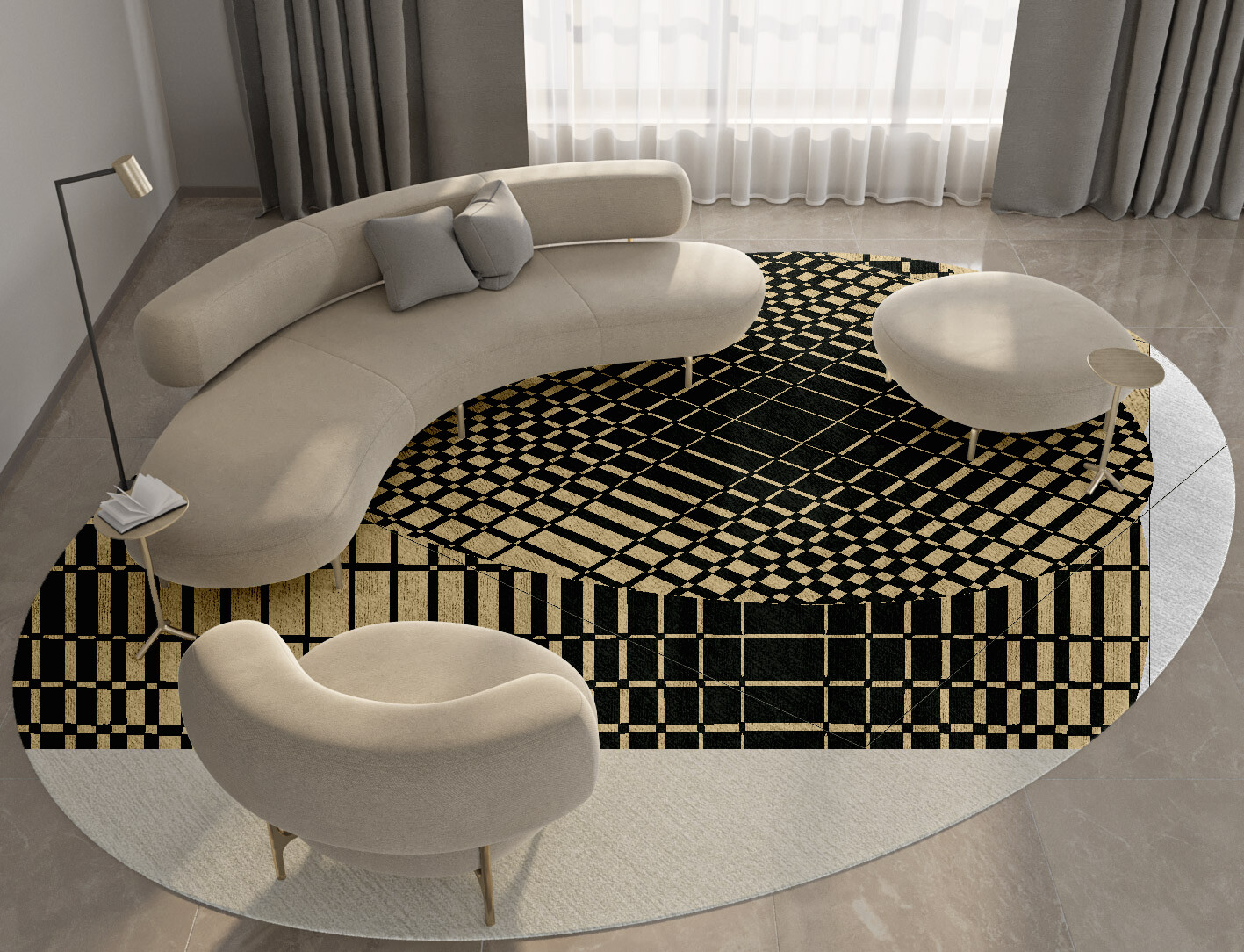Grafix Geometric Oval Hand Tufted Bamboo Silk Custom Rug by Rug Artisan