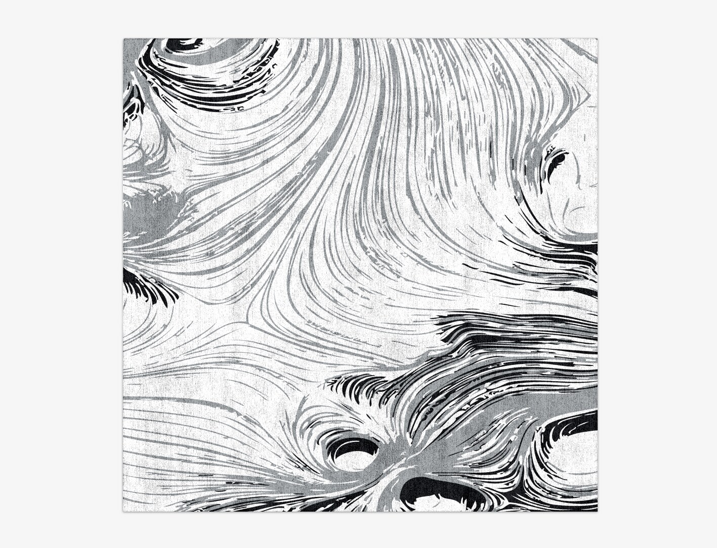 Gravity Lines Monochrome Square Hand Knotted Bamboo Silk Custom Rug by Rug Artisan