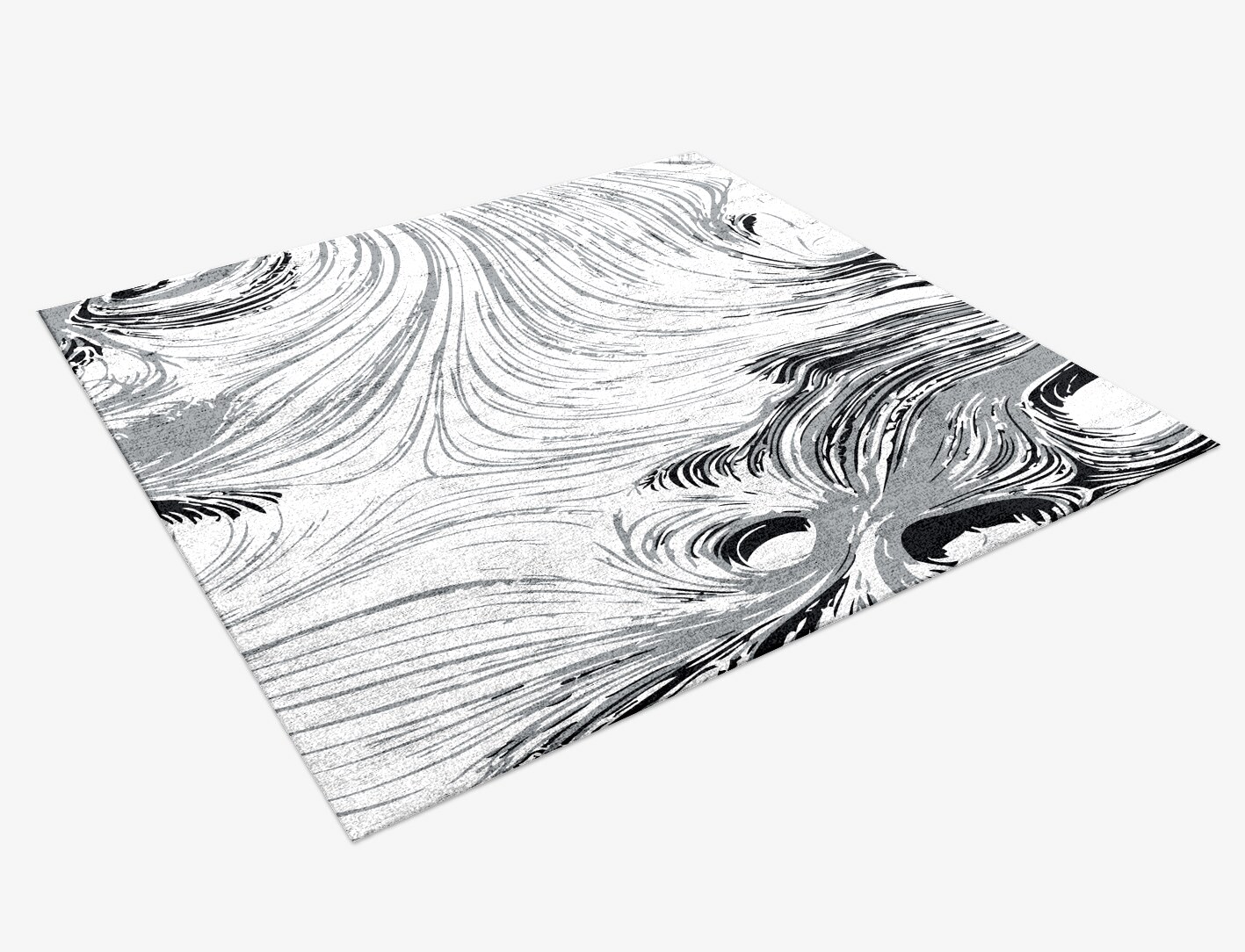 Gravity Lines Monochrome Square Hand Knotted Bamboo Silk Custom Rug by Rug Artisan
