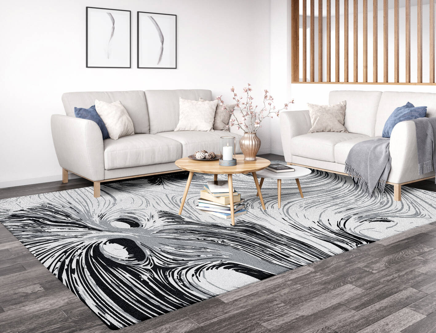 Gravity Lines Monochrome Rectangle Hand Tufted Pure Wool Custom Rug by Rug Artisan