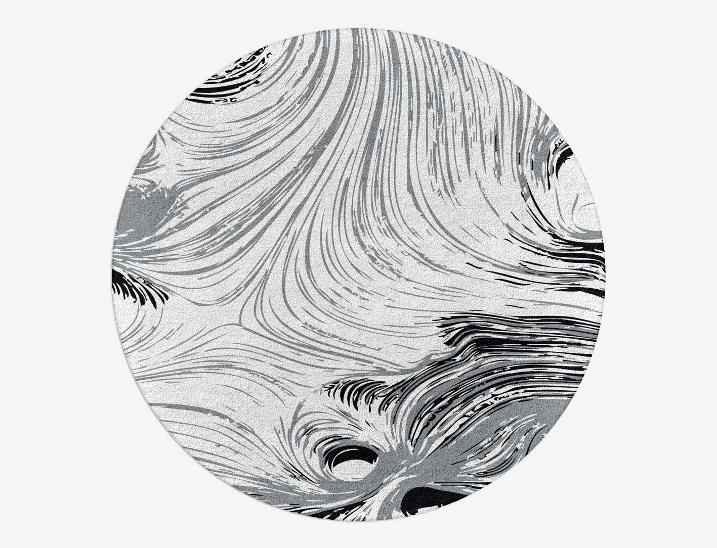 Gravity Lines Monochrome Round Hand Tufted Pure Wool Custom Rug by Rug Artisan