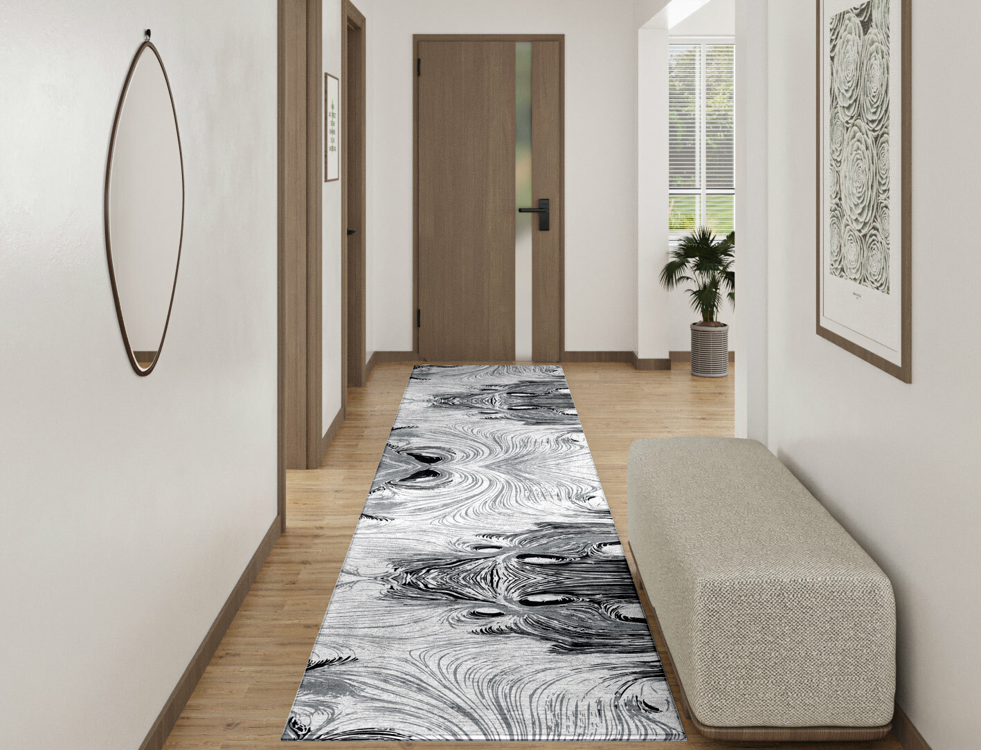Gravity Lines Monochrome Runner Hand Tufted Bamboo Silk Custom Rug by Rug Artisan
