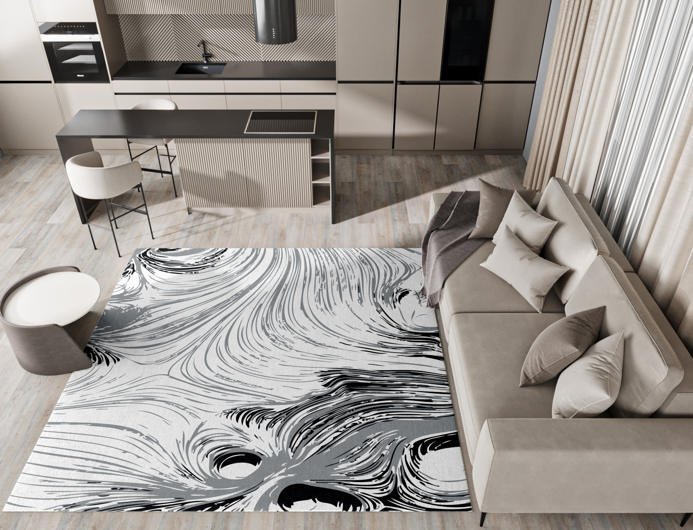 Gravity Lines Monochrome Square Hand Tufted Pure Wool Custom Rug by Rug Artisan