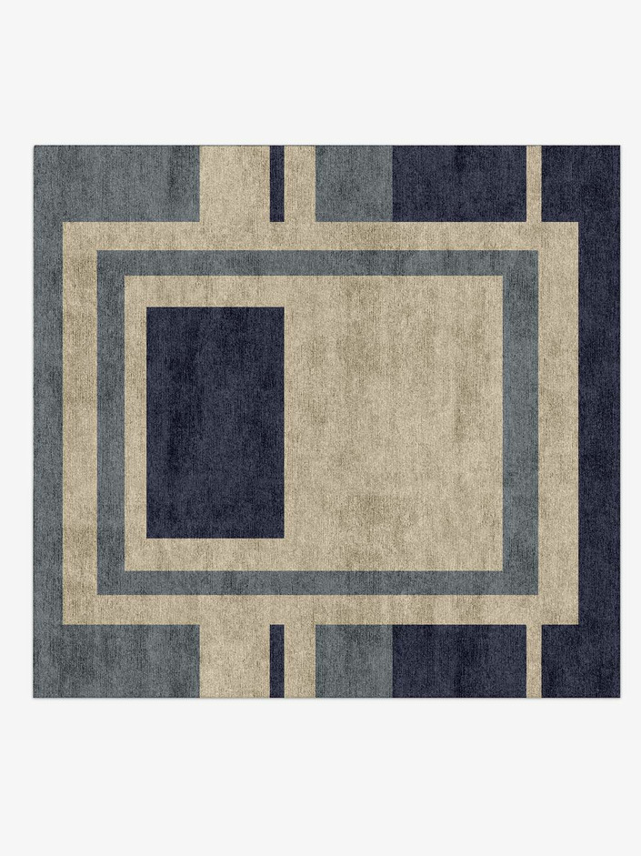 Grayscale Abstract Square Hand Knotted Bamboo Silk Custom Rug by Rug Artisan