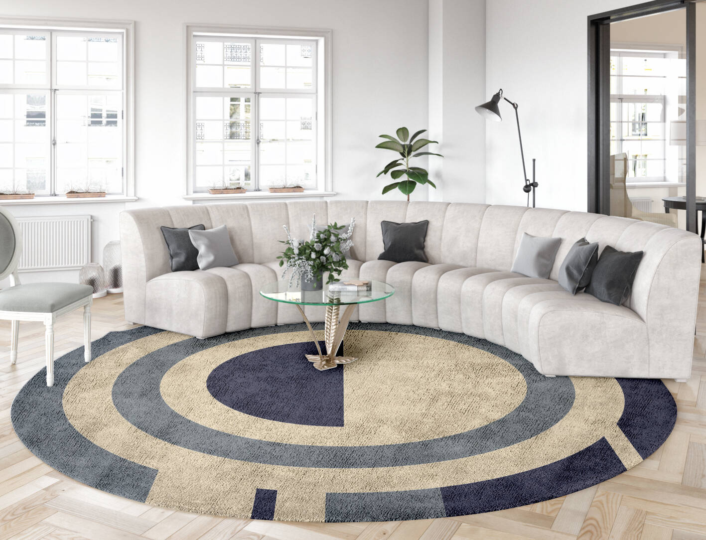 Grayscale Abstract Round Hand Tufted Bamboo Silk Custom Rug by Rug Artisan