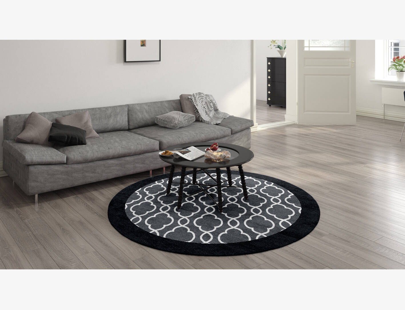 Grey Bluejay Monochrome Round Hand Knotted Bamboo Silk Custom Rug by Rug Artisan