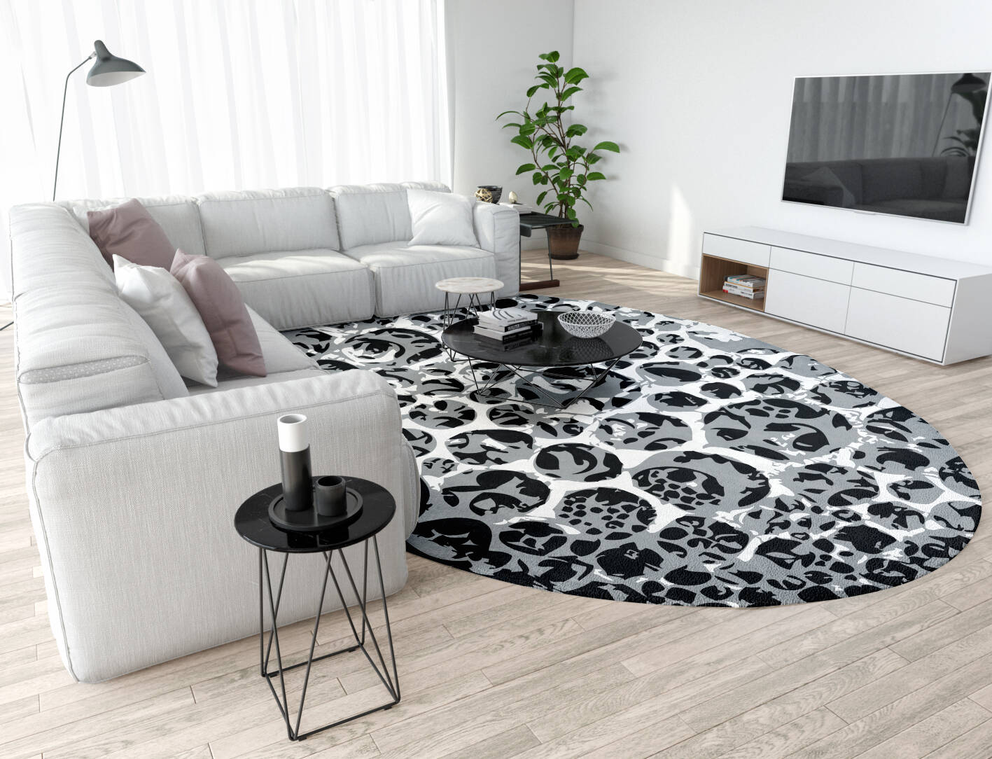 Grey Bubbles Monochrome Oval Hand Tufted Pure Wool Custom Rug by Rug Artisan