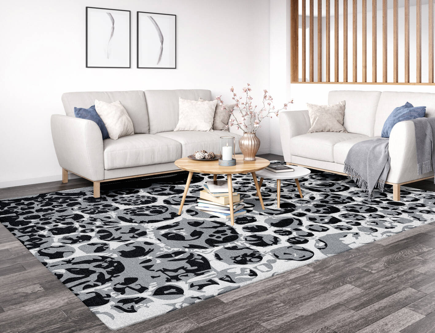 Grey Bubbles Monochrome Rectangle Hand Tufted Pure Wool Custom Rug by Rug Artisan