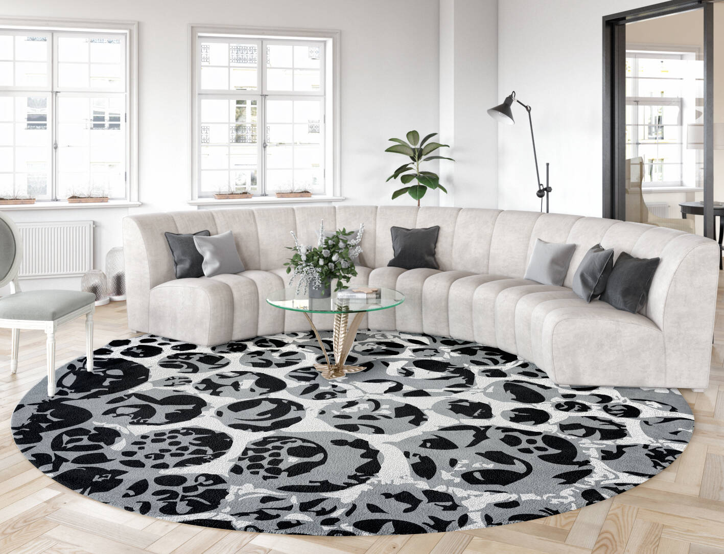 Grey Bubbles Monochrome Round Hand Tufted Pure Wool Custom Rug by Rug Artisan