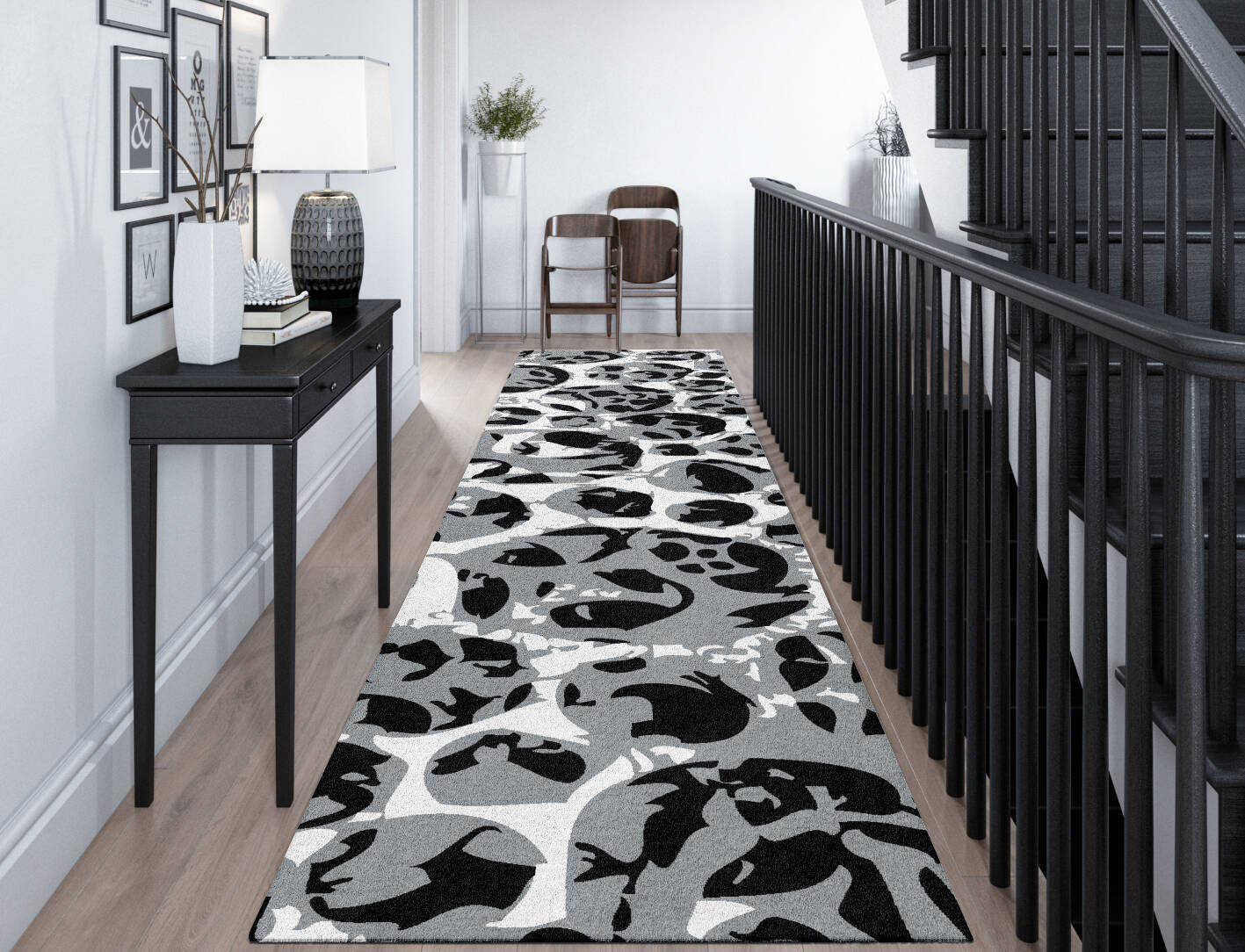 Grey Bubbles Monochrome Runner Hand Tufted Pure Wool Custom Rug by Rug Artisan