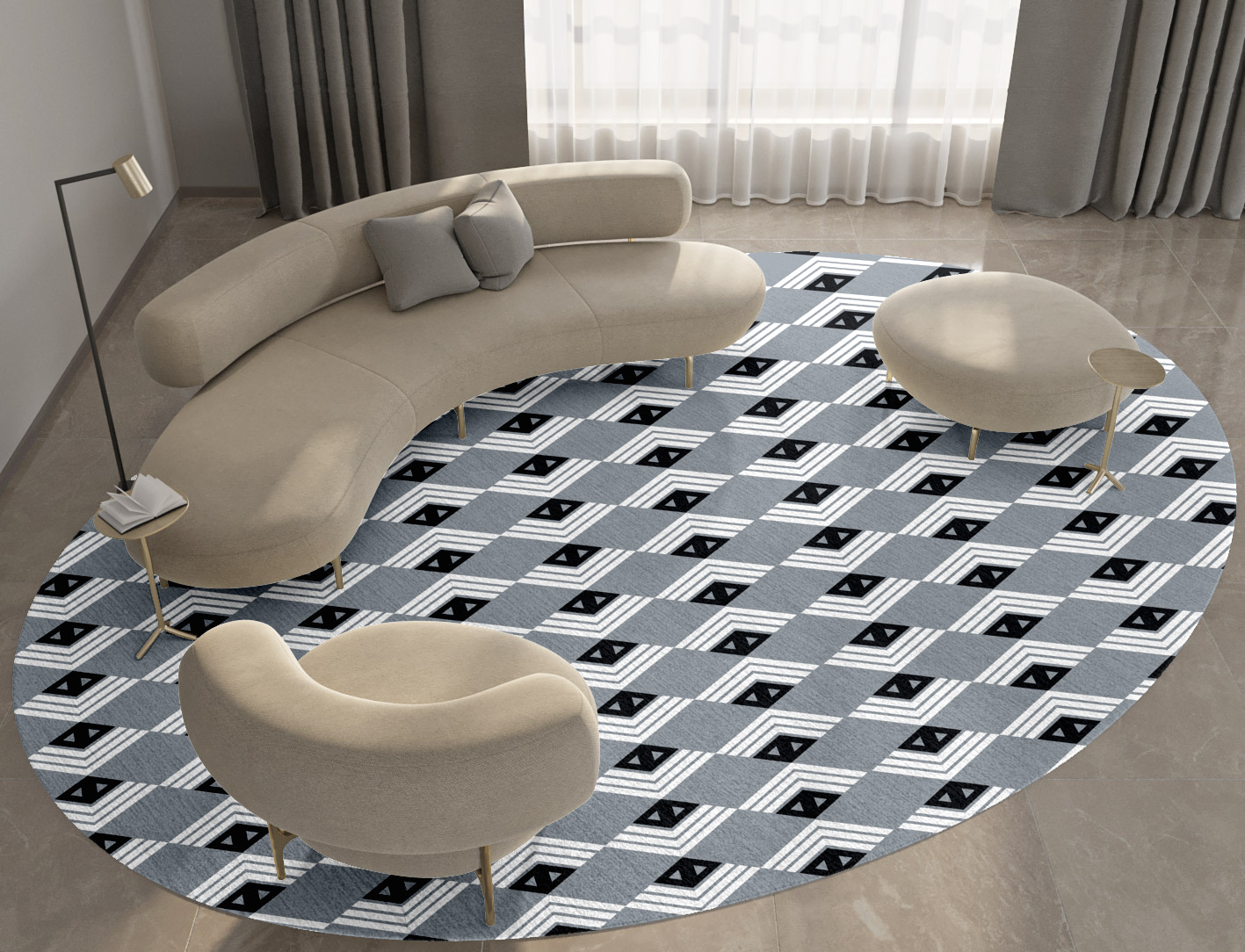 Grey Calculus Monochrome Oval Hand Knotted Tibetan Wool Custom Rug by Rug Artisan