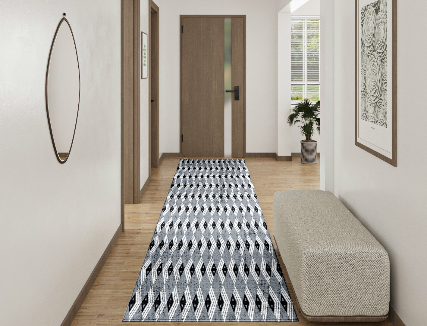 Grey Calculus Monochrome Runner Hand Knotted Bamboo Silk Custom Rug by Rug Artisan