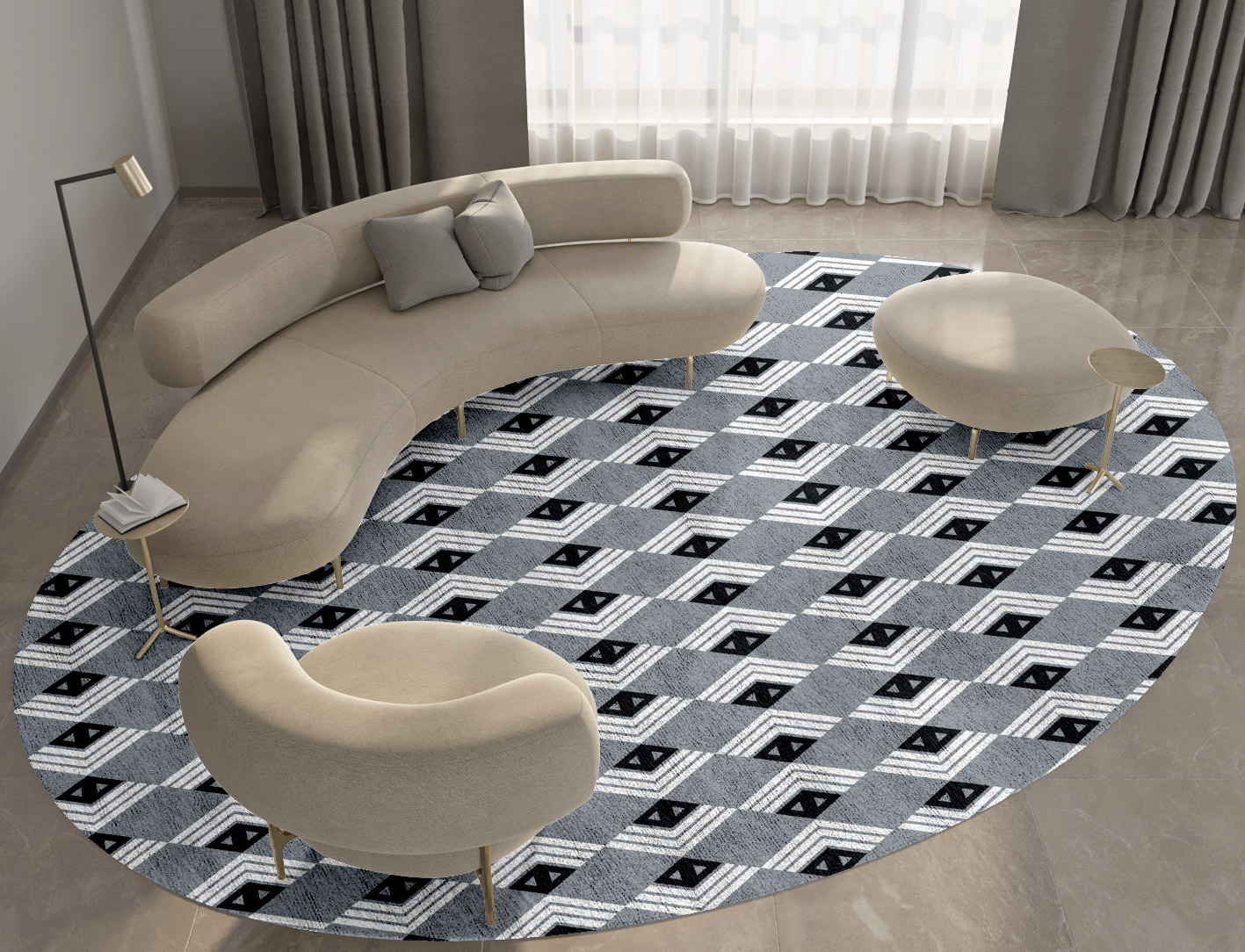 Grey Calculus Monochrome Oval Hand Tufted Bamboo Silk Custom Rug by Rug Artisan