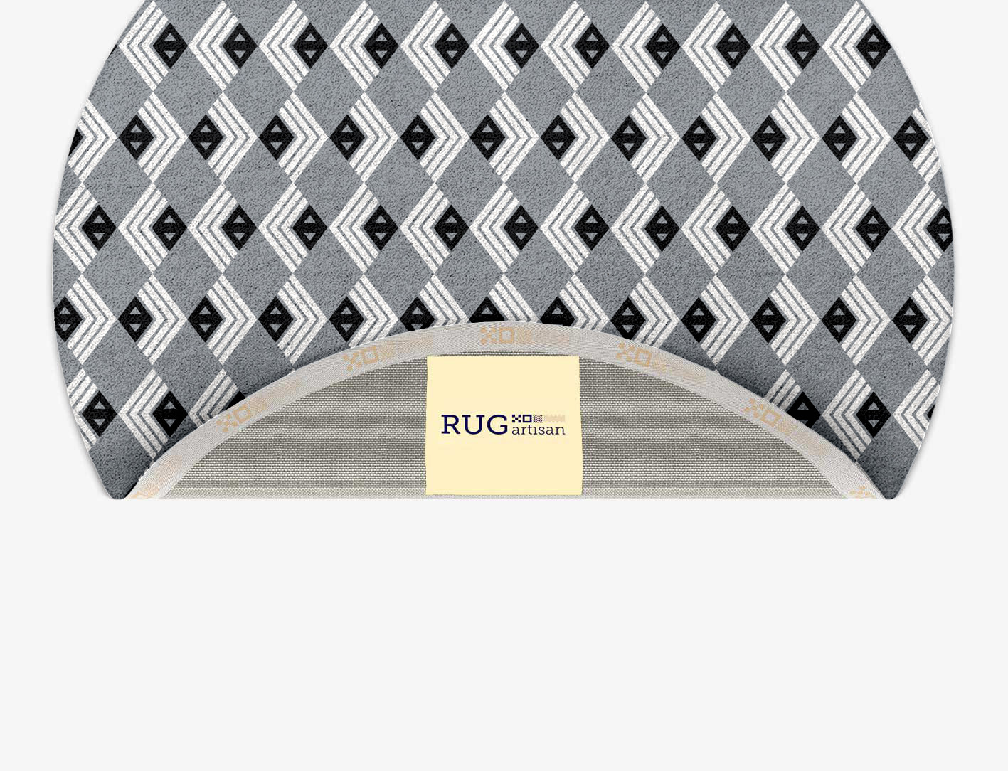 Grey Calculus Monochrome Round Hand Tufted Pure Wool Custom Rug by Rug Artisan