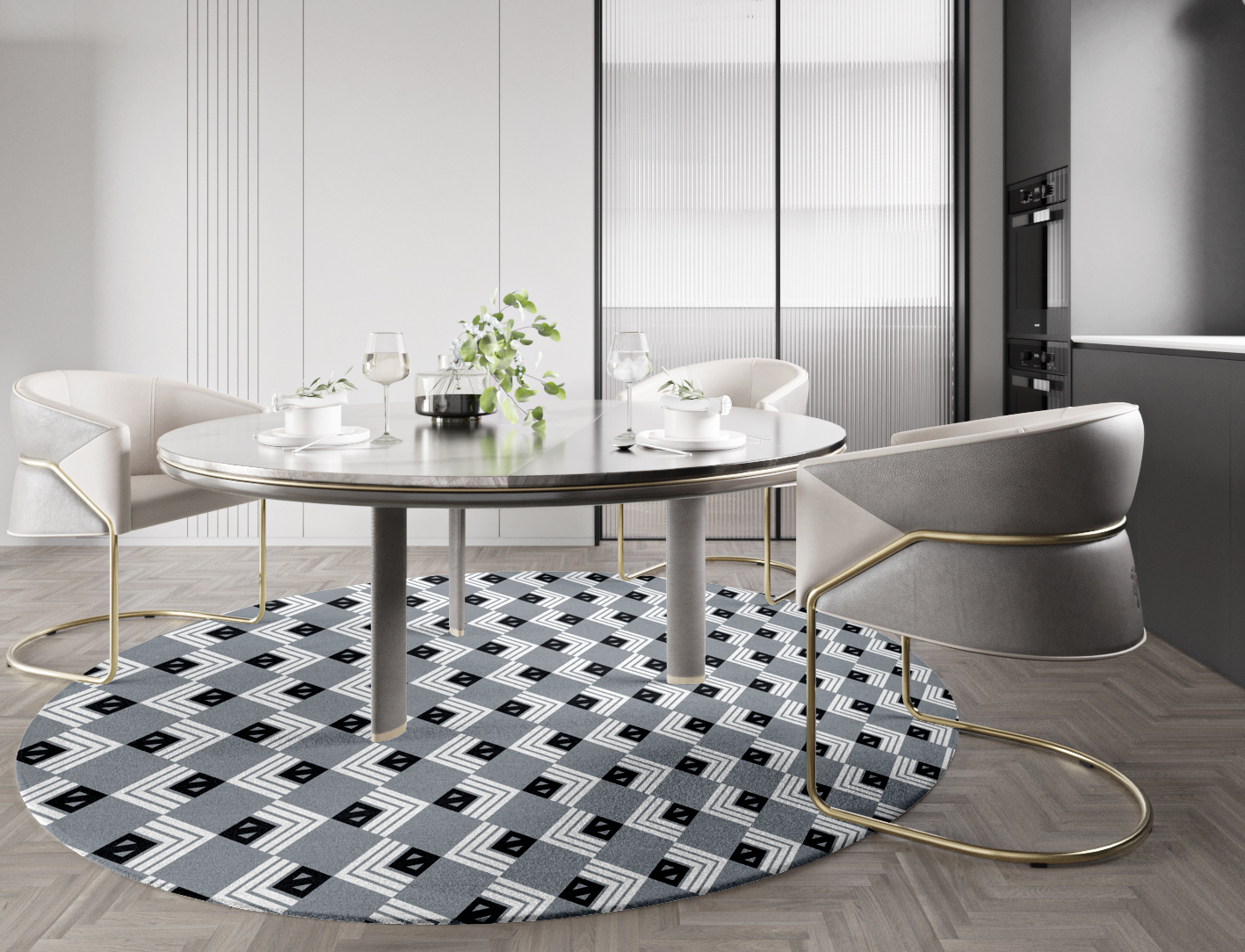 Grey Calculus Monochrome Round Hand Tufted Pure Wool Custom Rug by Rug Artisan