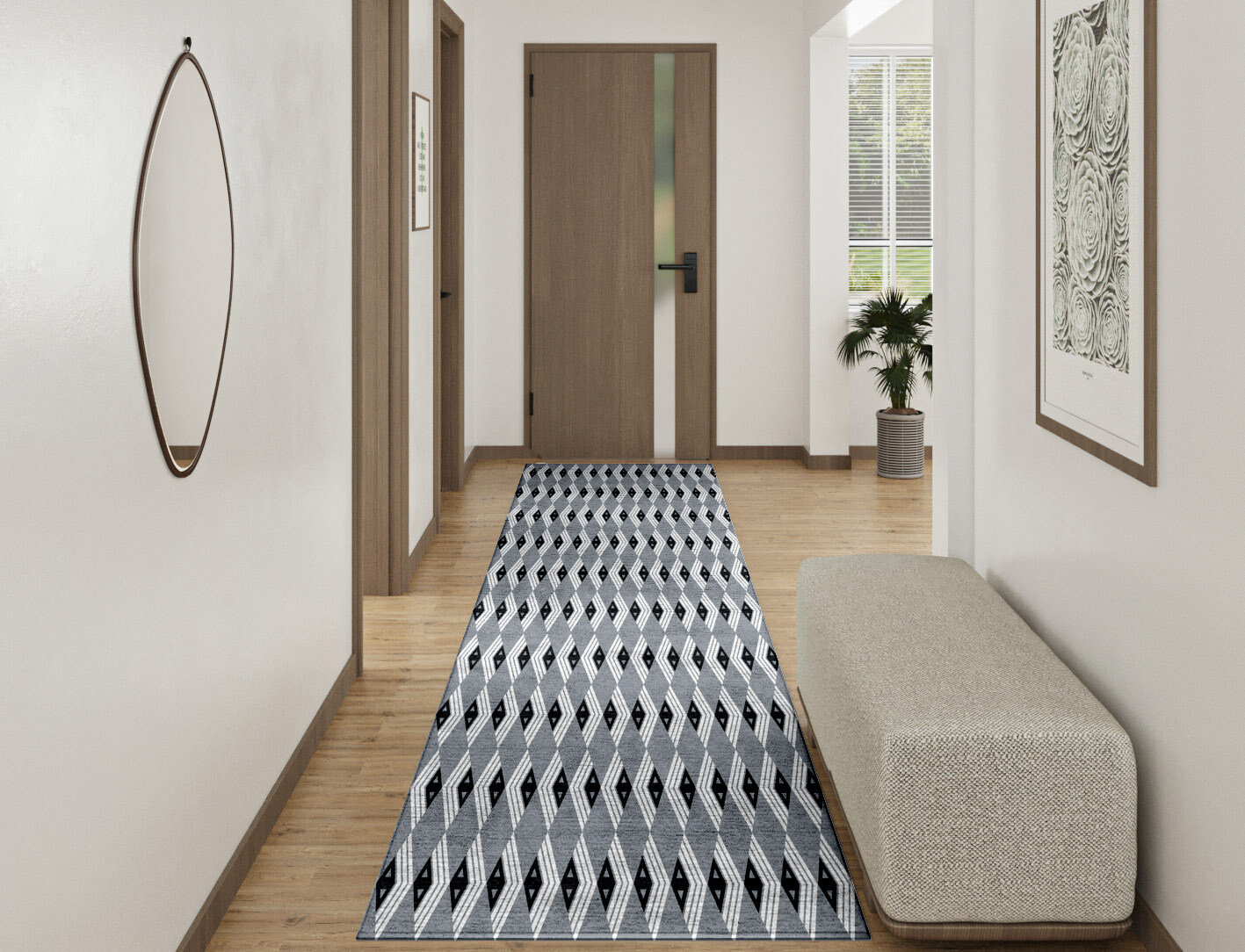 Grey Calculus Monochrome Runner Hand Tufted Bamboo Silk Custom Rug by Rug Artisan