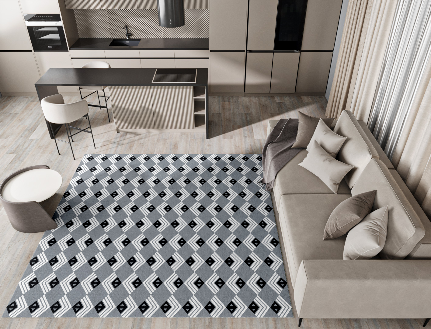 Grey Calculus Monochrome Square Hand Tufted Pure Wool Custom Rug by Rug Artisan
