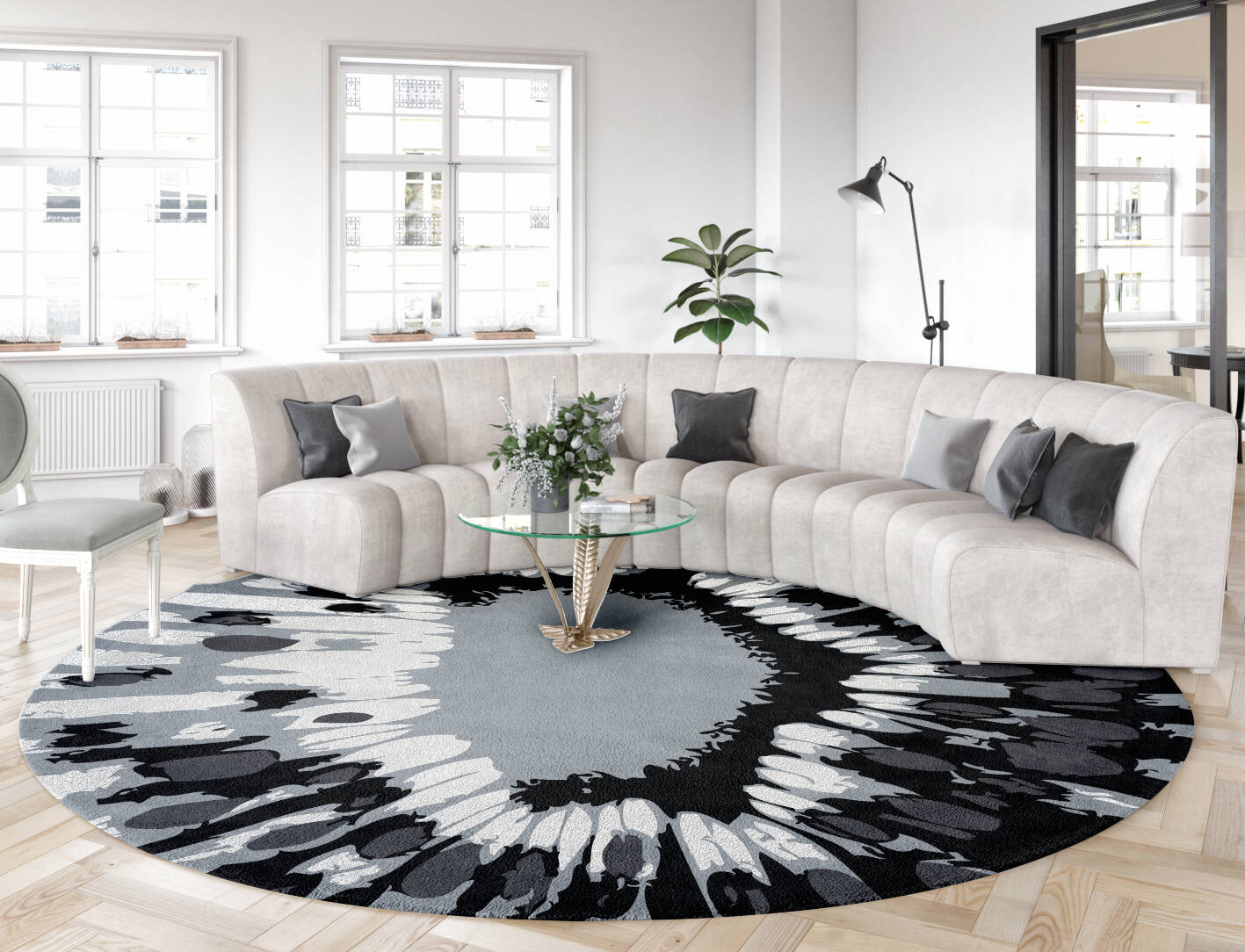 Grey Feather Monochrome Round Hand Tufted Pure Wool Custom Rug by Rug Artisan