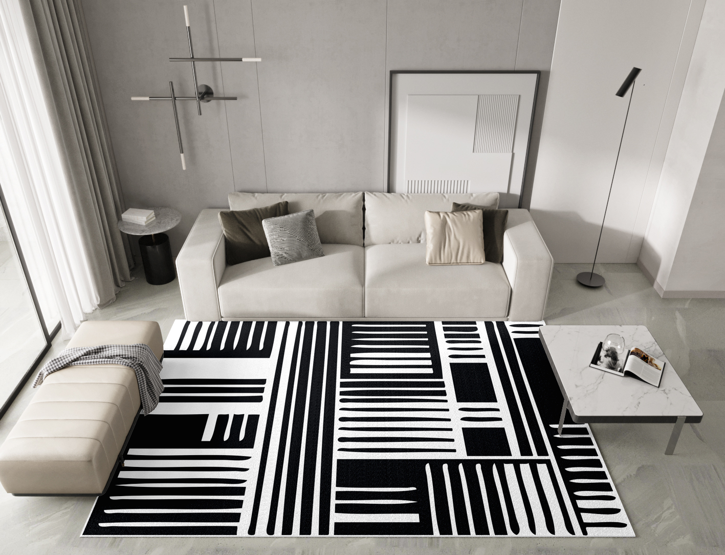 Grey Schema Monochrome Rectangle Hand Knotted Tibetan Wool Custom Rug by Rug Artisan