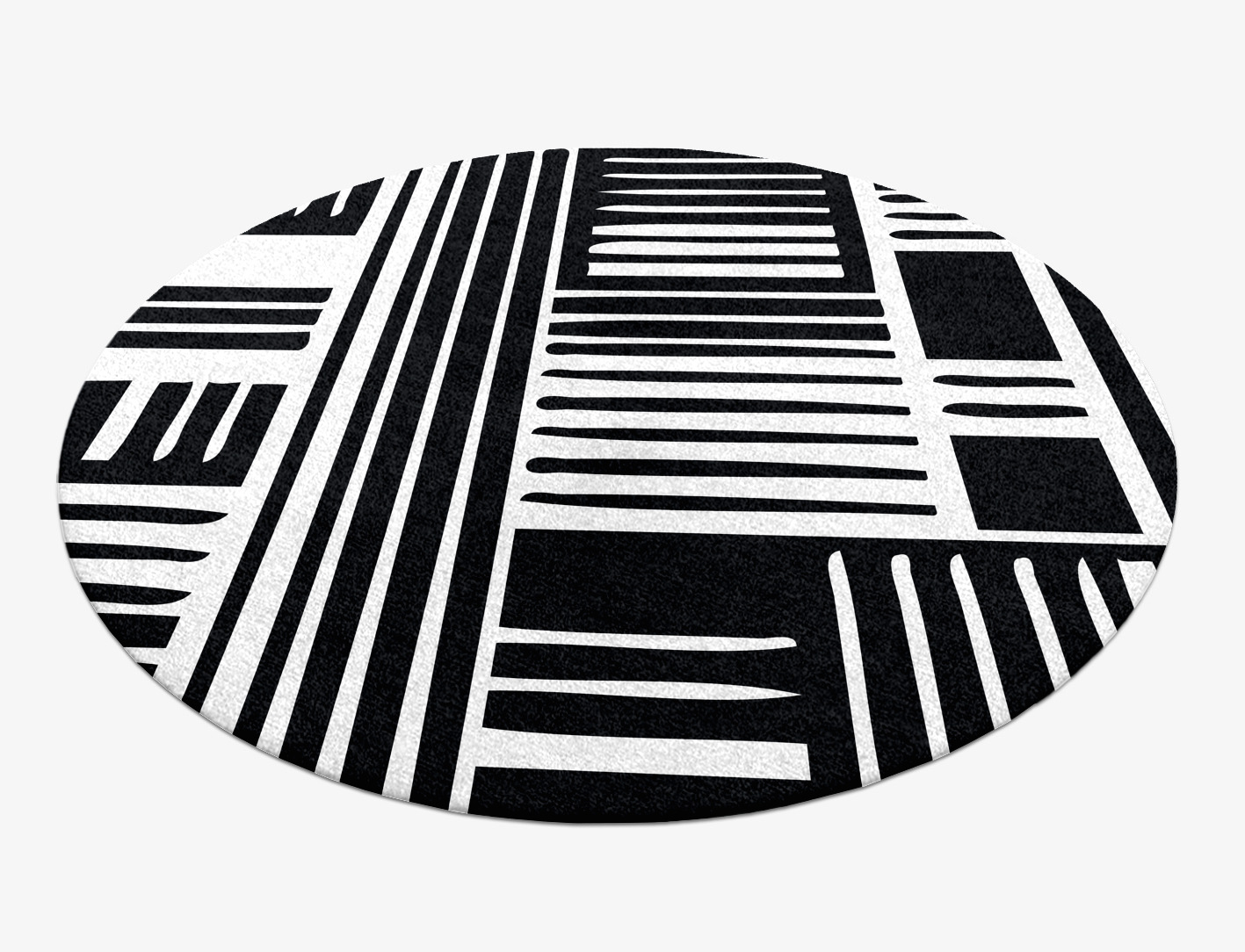 Grey Schema Monochrome Round Hand Knotted Tibetan Wool Custom Rug by Rug Artisan