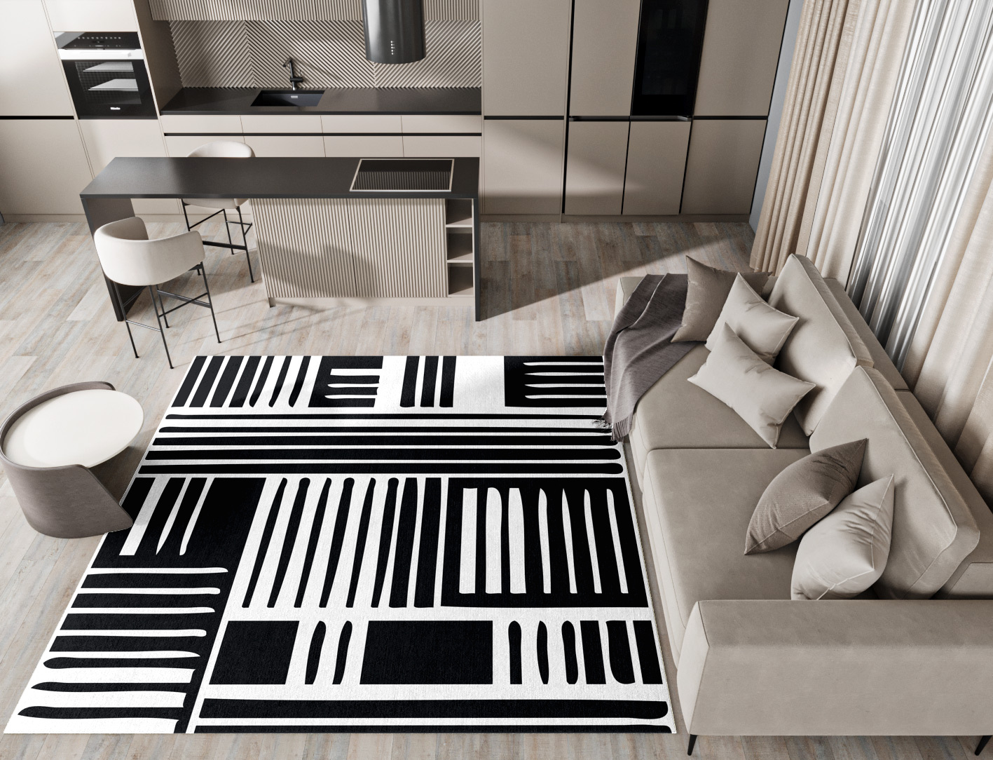Grey Schema Monochrome Square Hand Knotted Tibetan Wool Custom Rug by Rug Artisan