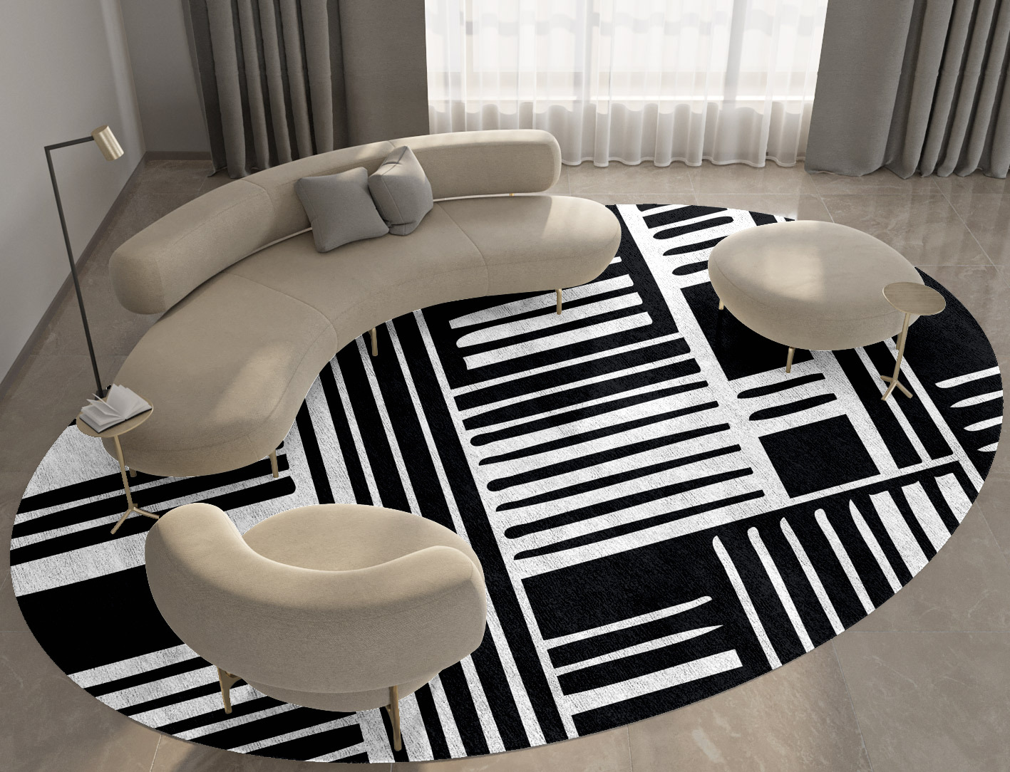 Grey Schema Monochrome Oval Hand Tufted Bamboo Silk Custom Rug by Rug Artisan