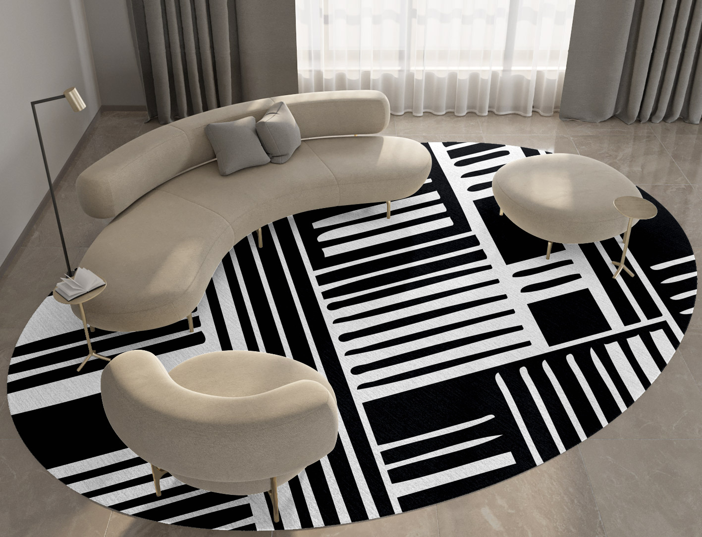 Grey Schema Monochrome Oval Hand Tufted Pure Wool Custom Rug by Rug Artisan
