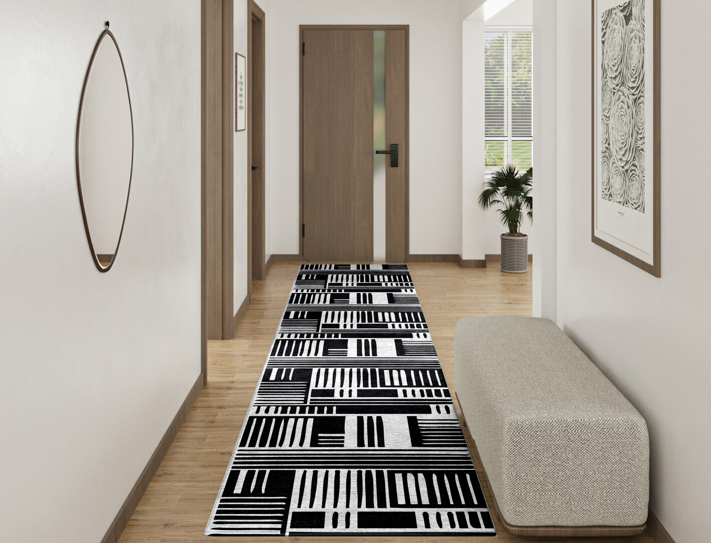 Grey Schema Monochrome Runner Hand Tufted Bamboo Silk Custom Rug by Rug Artisan